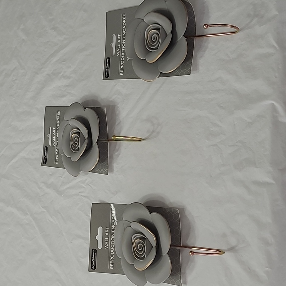 Graceful Rose Wall Hook - Gray by Special Moments (Set Of 3)